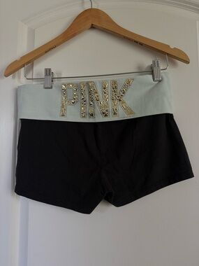 Victoria's Secret PINK Y2K Black & Light Mint Fold-Over Waist Shorts Yoga Shorts
